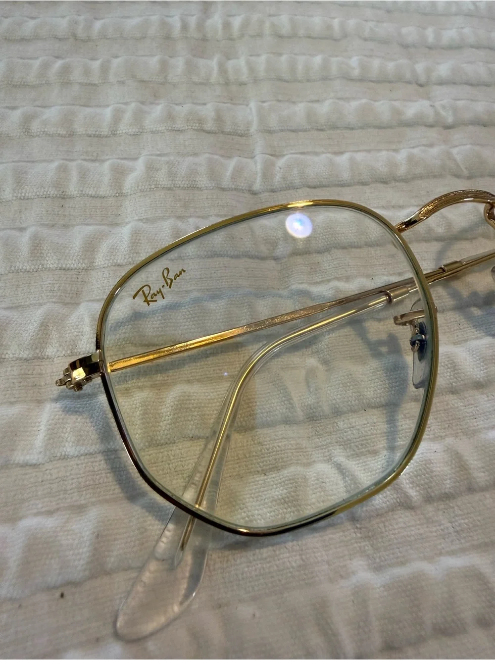 Ray-Ban Gold Metal Oversized Square Frames with Clear Lenses Blue Light GA000